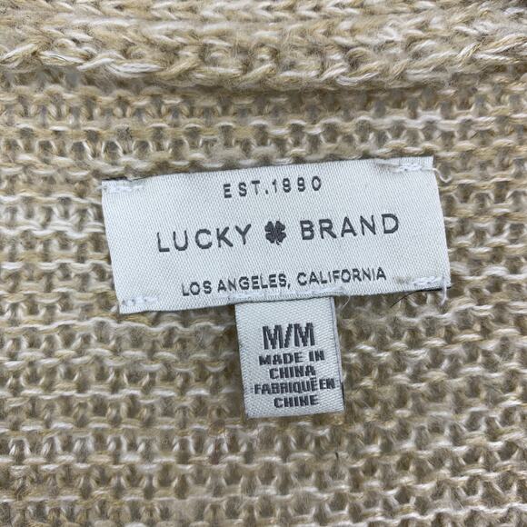 Lucky Brand Women's Size Medium Waterfall Front Cardigan Sweater Beige Red Print - Picture 5 of 6